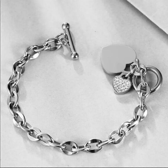 💗 Silver Love Heart Chain Charms Bracelet - Picture 2 of 2